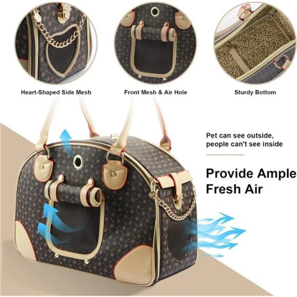 Fashion Dog Carrier PU Leather Dog Handbag Dog Purse Cat Tote Bag Perown, Large
